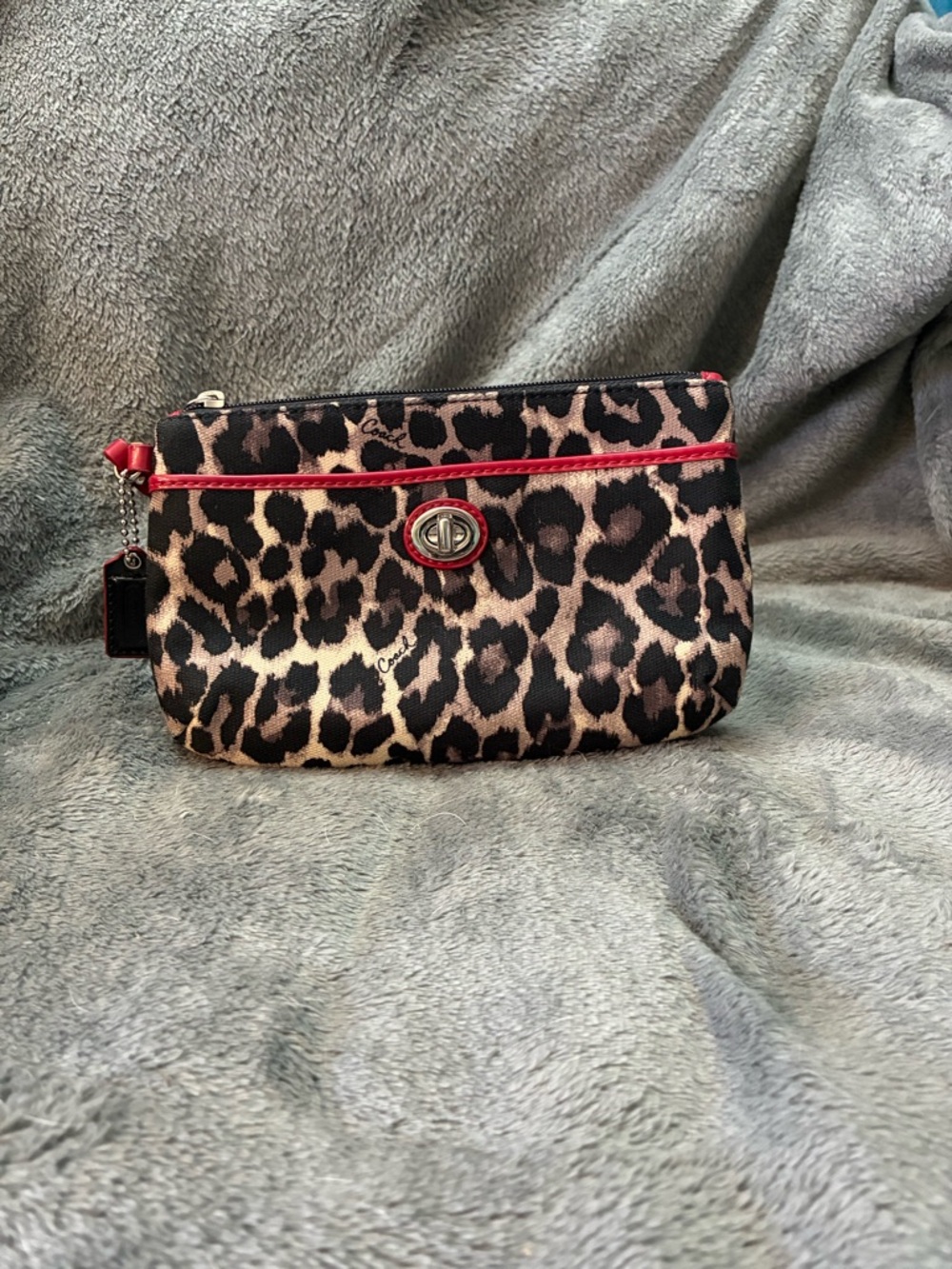 Coach Leopard-Print Wristlet with Red Trim